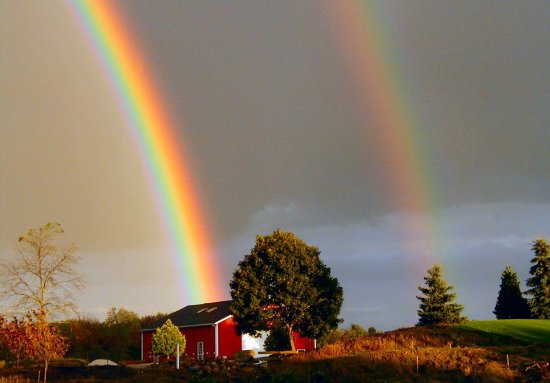 rainbow with red barn